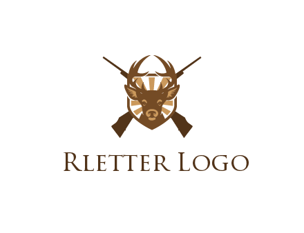 crossed hunting guns behind deer head symbol