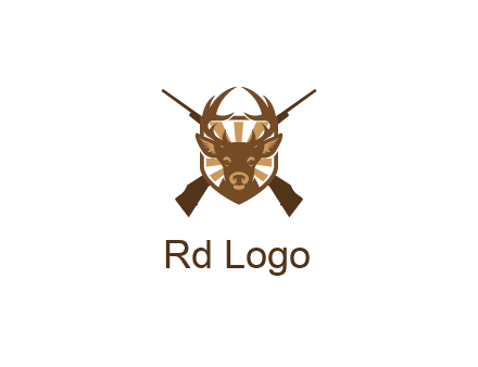 crossed hunting guns behind deer head symbol