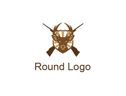 crossed hunting guns behind deer head symbol