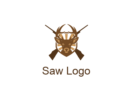 crossed hunting guns behind deer head symbol