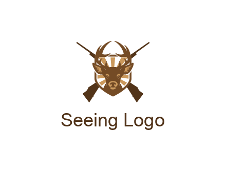 crossed hunting guns behind deer head symbol