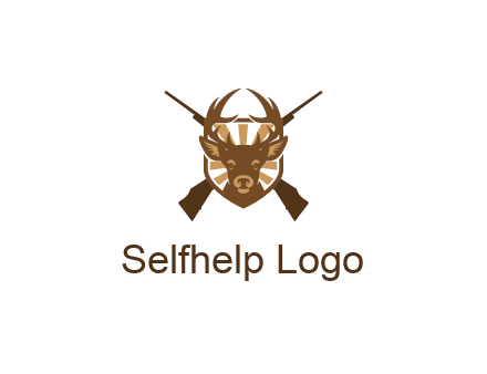 crossed hunting guns behind deer head symbol