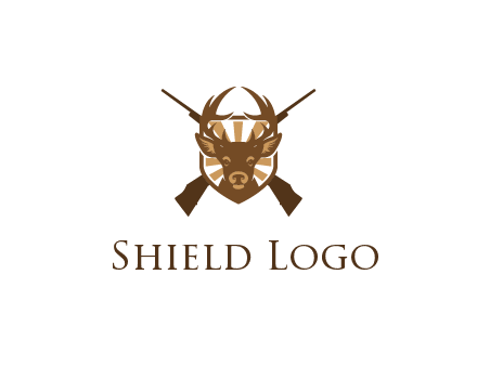 crossed hunting guns behind deer head symbol