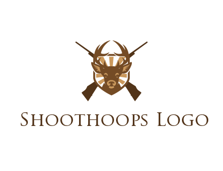 crossed hunting guns behind deer head symbol