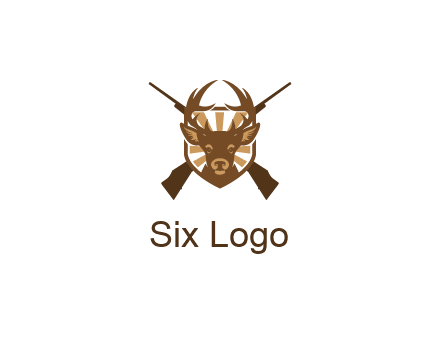 crossed hunting guns behind deer head symbol