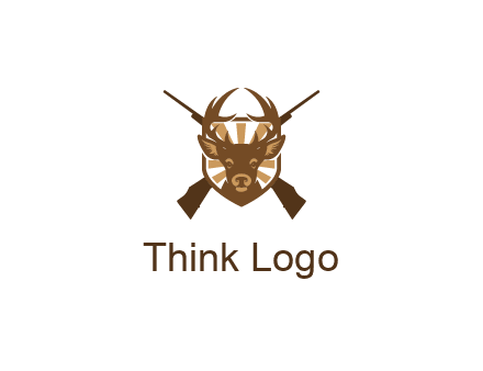 crossed hunting guns behind deer head symbol