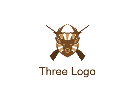 crossed hunting guns behind deer head symbol