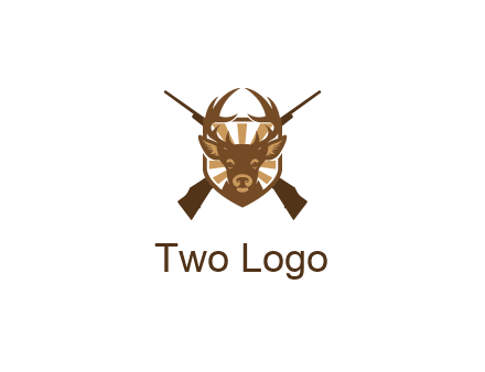 crossed hunting guns behind deer head symbol