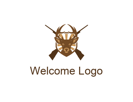 crossed hunting guns behind deer head symbol