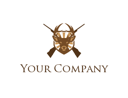 crossed hunting guns behind deer head symbol