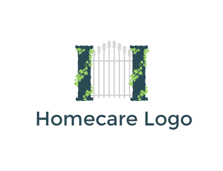 vines climbing pillars beside fence gate