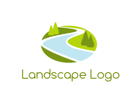 river flowing between trees and greenery for landscaping services logo