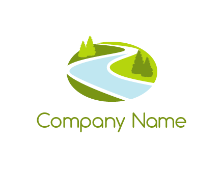 river flowing between trees and greenery for landscaping services logo
