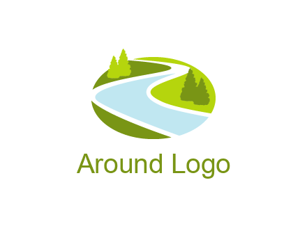 river flowing between trees and greenery for landscaping services logo