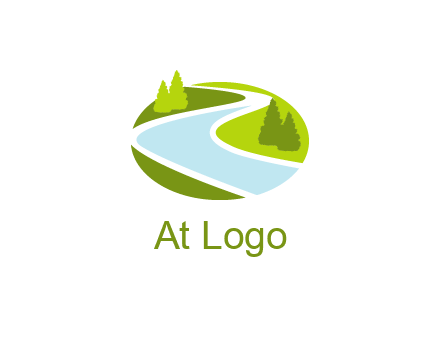river flowing between trees and greenery for landscaping services logo