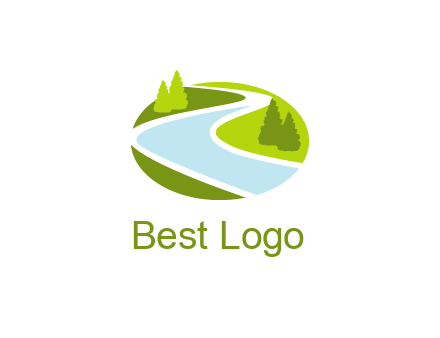 river flowing between trees and greenery for landscaping services logo