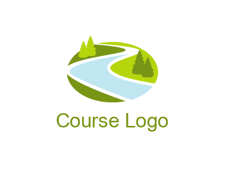 river flowing between trees and greenery for landscaping services logo