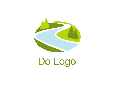 river flowing between trees and greenery for landscaping services logo