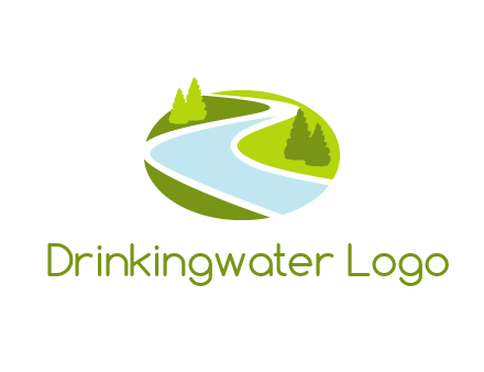 river flowing between trees and greenery for landscaping services logo