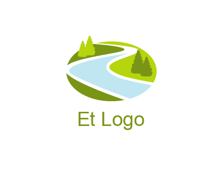 river flowing between trees and greenery for landscaping services logo