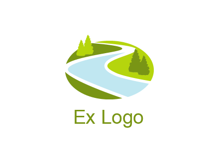 river flowing between trees and greenery for landscaping services logo