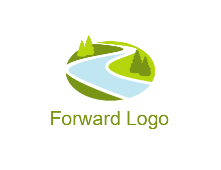 river flowing between trees and greenery for landscaping services logo