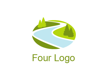 river flowing between trees and greenery for landscaping services logo