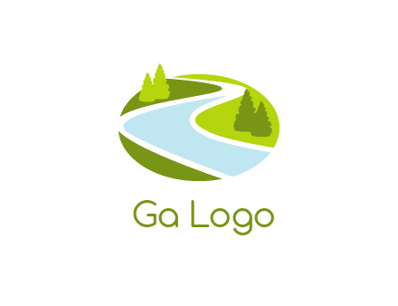 river flowing between trees and greenery for landscaping services logo