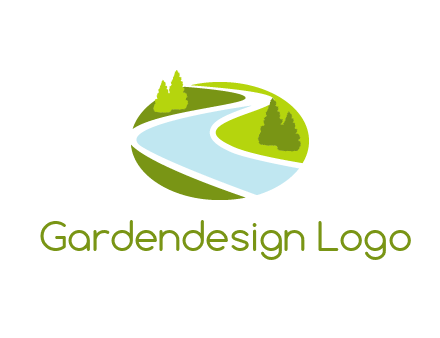 river flowing between trees and greenery for landscaping services logo
