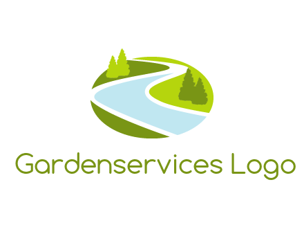 river flowing between trees and greenery for landscaping services logo