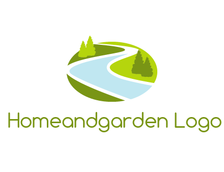 river flowing between trees and greenery for landscaping services logo
