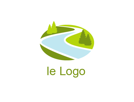 river flowing between trees and greenery for landscaping services logo
