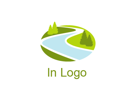 river flowing between trees and greenery for landscaping services logo