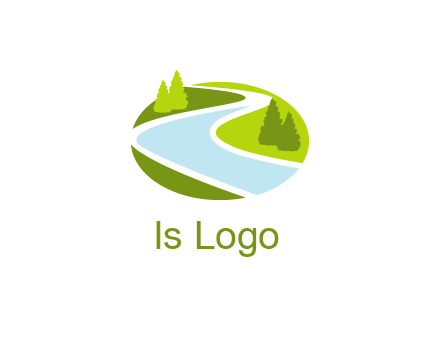 river flowing between trees and greenery for landscaping services logo