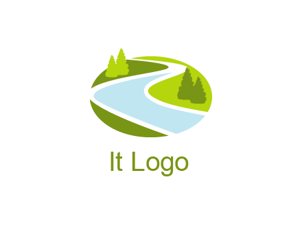 river flowing between trees and greenery for landscaping services logo