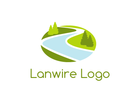 river flowing between trees and greenery for landscaping services logo