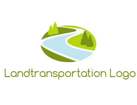 river flowing between trees and greenery for landscaping services logo