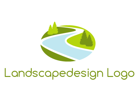 river flowing between trees and greenery for landscaping services logo