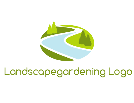 river flowing between trees and greenery for landscaping services logo