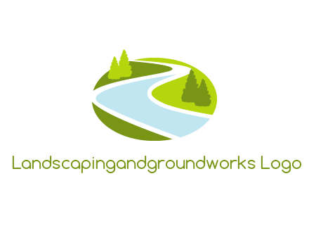 river flowing between trees and greenery for landscaping services logo