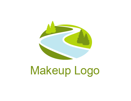 river flowing between trees and greenery for landscaping services logo