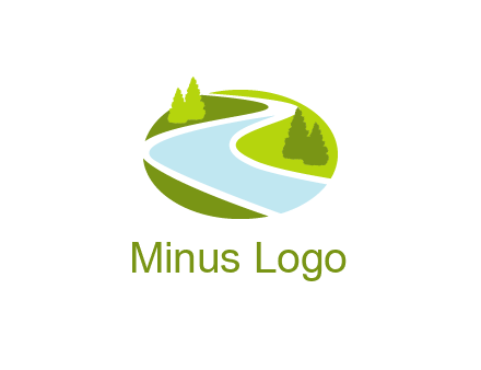 river flowing between trees and greenery for landscaping services logo