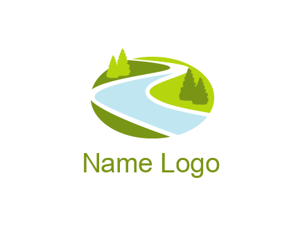 river flowing between trees and greenery for landscaping services logo