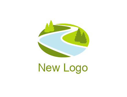 river flowing between trees and greenery for landscaping services logo