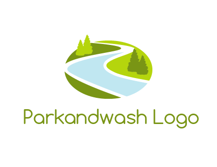 river flowing between trees and greenery for landscaping services logo