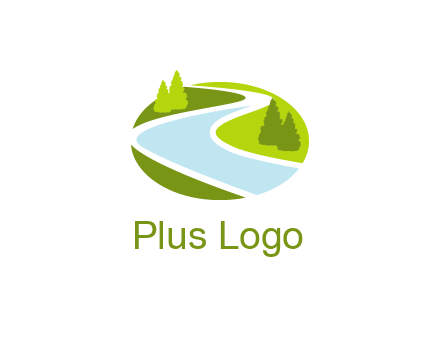 river flowing between trees and greenery for landscaping services logo