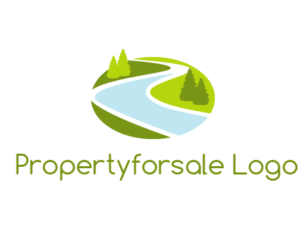 river flowing between trees and greenery for landscaping services logo