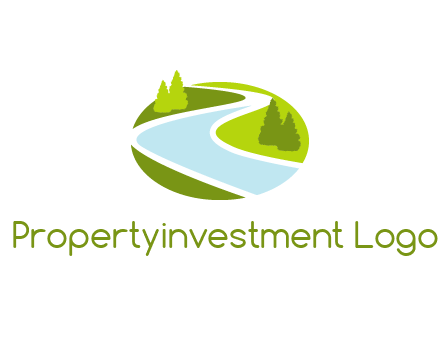 river flowing between trees and greenery for landscaping services logo