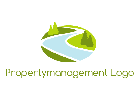 river flowing between trees and greenery for landscaping services logo