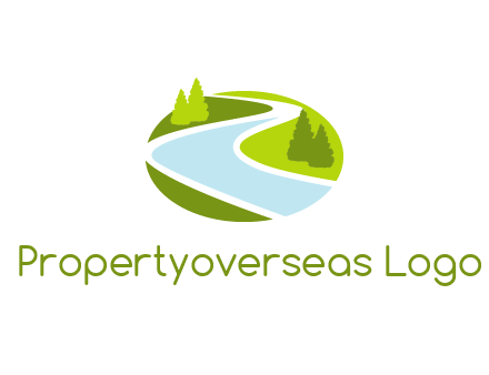river flowing between trees and greenery for landscaping services logo